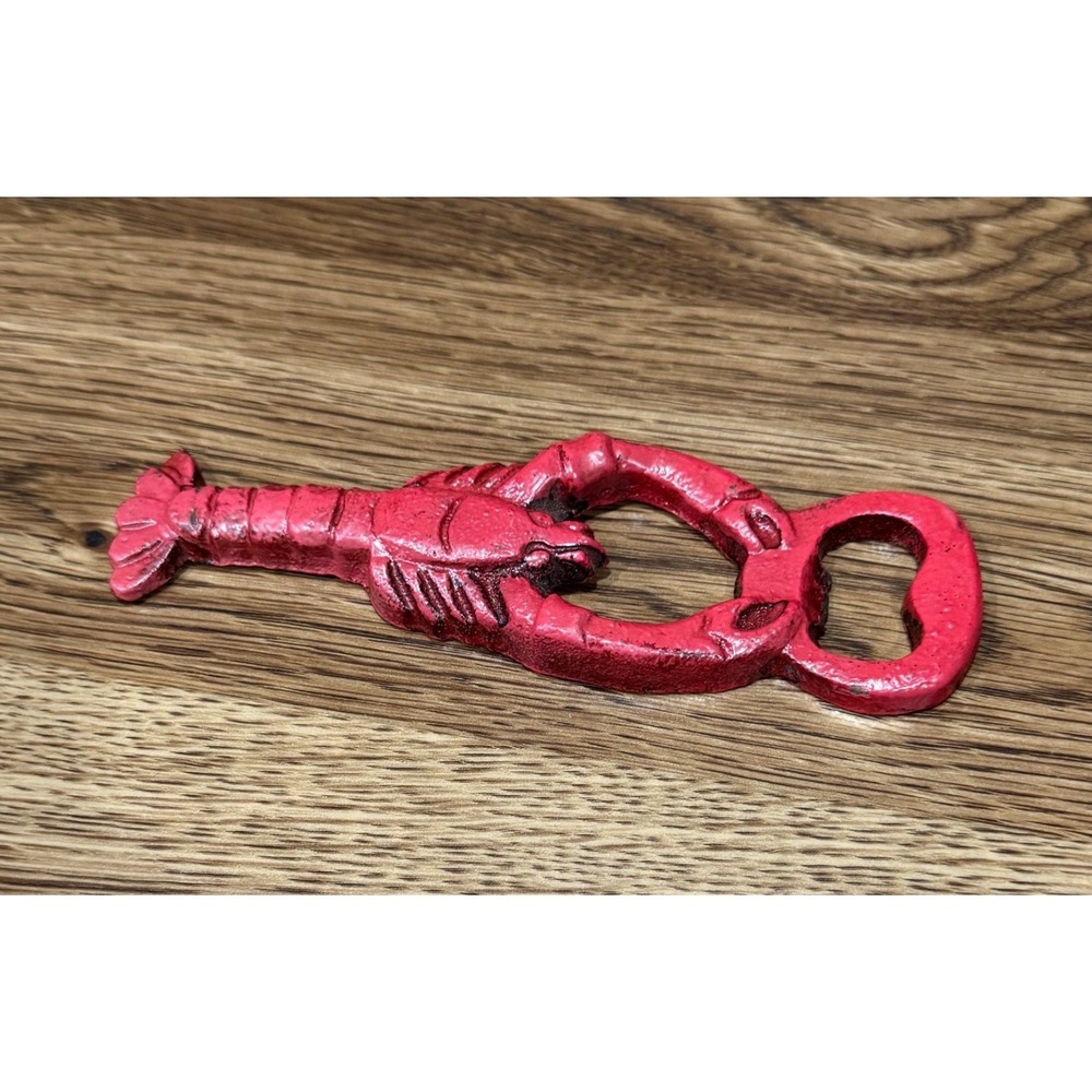 Vtg Red Cast Iron Lobster Bottle Opener Nautical Coastal Bar Man Cave Crawfish